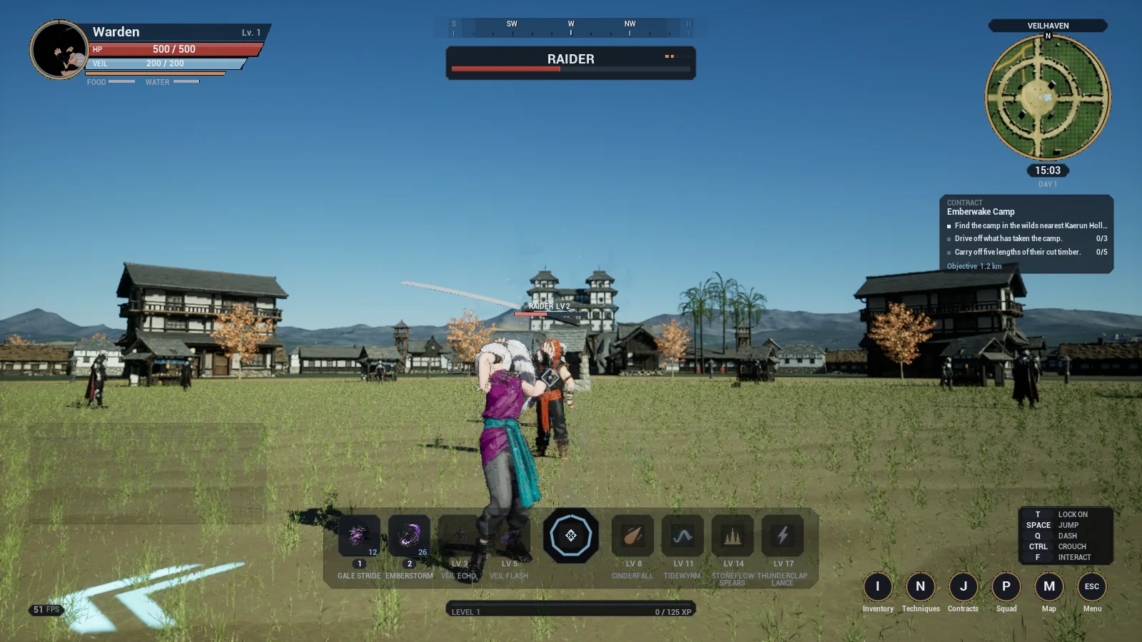 The Warden swinging a katana at a raider with the target's health bar shown at the top of the screen.